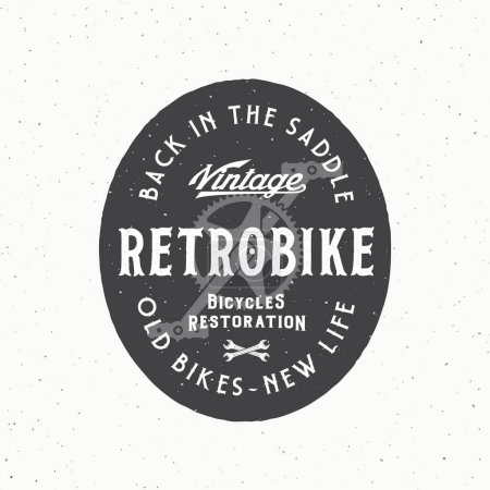 Photo for Retro Vector Bike Custom Restoration WorkShow Label Logo Template. Bicycle Pedals Vintage Style Illustration with Typography and Shabby Texture. Isolated - Royalty Free Image