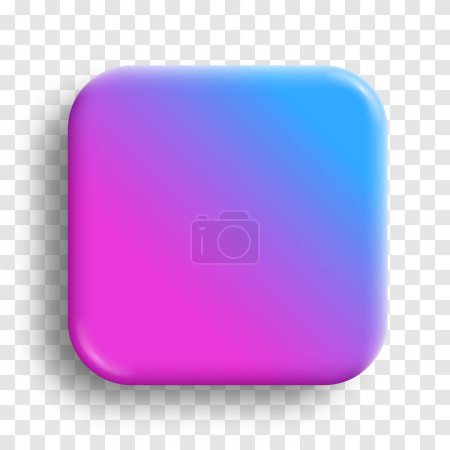Photo for App icon glossy vector background. 3D button with purple blue neon holographic gradient and realistic soft shadow Rounded rectangle shape for web and mobile applications. Isolated - Royalty Free Image