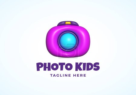 Illustration for Inflated 3D Photo Kids Abstract Vector Logo Template. Colorfull Camera Concept Sign. Vibrant colors photocamera emblem. Isolated - Royalty Free Image