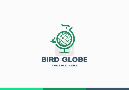 Ilustración de Plantilla de logotipo de símbolo de signo abstracto Bird Globe. Icono de globo con Incorporated Bird Silhouette Concepto de emblema de viaje creativo. Aislado - Imagen libre de derechos