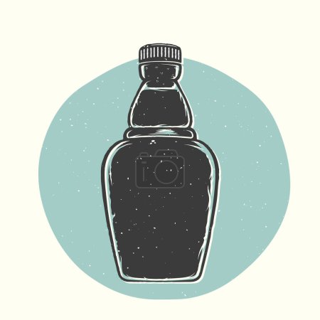 Illustration for Linocut Vector Flask Bottle Illustration Template. Banner for Motivation Quotes, Posters, Cards, Logos, etc. Lino Texture Effect. Isolated - Royalty Free Image
