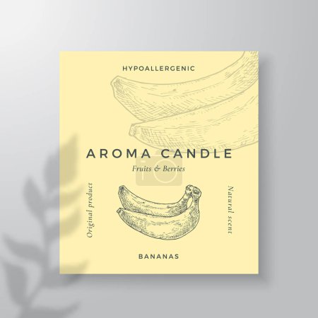 Illustration for Aroma candle vector label template. Banana scent from local purveyors advert design Ink style sketch background layout decor Natural smell product package text space - Royalty Free Image