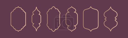 Téléchargez les illustrations : Collection d'illustrations de fenêtres de cadre de forme islamique. Architecture arabe géométrique porte voûte dorée silhouettes serties. Les icônes de la mosquée Ramadan Kareem. Isolé - en licence libre de droit