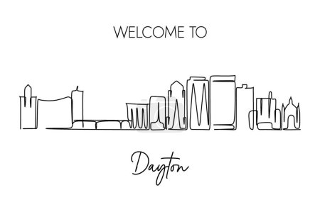 Illustration for One line drawing of Dayton City Ohio skyline. Hand drawn style design for travel and tourism concept - Royalty Free Image