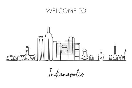 Illustration for Indianapolis skyline one continuous line drawing on white background, Hand drawn style design for travel and tourism illustration - Royalty Free Image