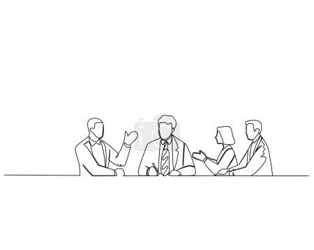 Eine kontinuierliche einzelne Zeichnung einiger Arbeiter liefert Input für ihre Arbeit, und ihre Führer schreiben den Input auf. Geschäftswachstumsstrategie-Konzept. Designvektorillustration
