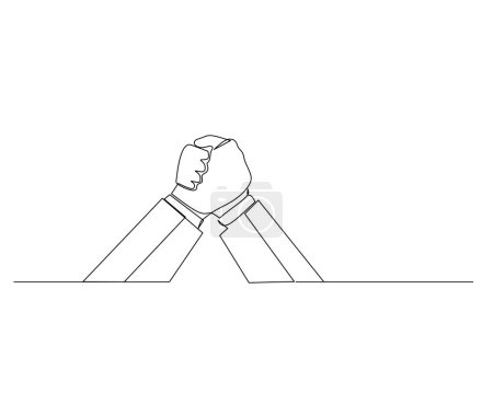 Continuous single one drawing two businessman's hands are arm wrestling. Business growth strategy concept.  Design vector illustration