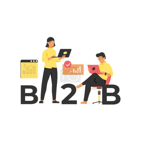 Geschäftsmann und Geschäftsfrau arbeiten zusammen. B2B-Konzeption in flacher Vektorillustration.