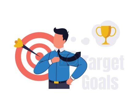 businessman with target and trophy. Successful in business concept. Flat style vector illustration design