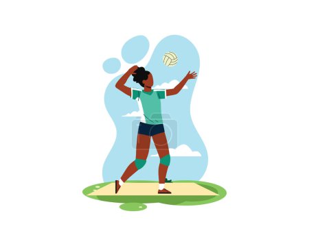 Female volleyball player serving the ball. sport and recreation concept. Healthy lifestyle illustration in flatstyle design