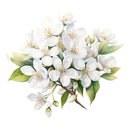 Photo for Watercolor drawing, white jasmine flowers. illustration in realism style, vintage - Royalty Free Image