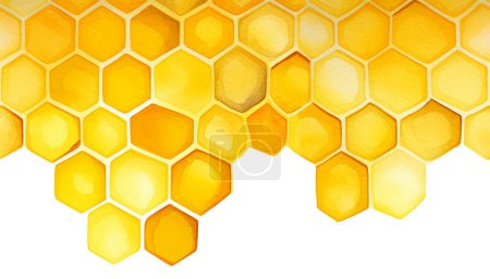 Photo for Seamless background, honeycomb border. yellow honeycomb watercolor hand drawing. isolated on white background. pattern for design, banner, place for an inscription. cute drawing farming, bee - Royalty Free Image