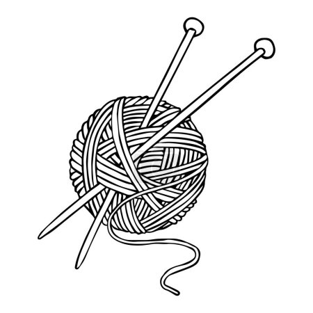 Téléchargez les illustrations : Dessin vectoriel dans le style doodle. une boule de laine et des aiguilles à tricoter. tricot, crochet, passe-temps - en licence libre de droit