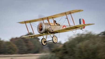 Photo for Old Warden, UK - 2nd October 2022:  Vintage aircraft Bristol Scout in flight low over airfield on finals to land - Royalty Free Image