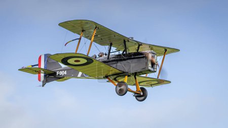 Photo for Old Warden, UK - 2nd October 2022: Vintage aircraft Royal Aircraft Factory S.E.5 in flight, low and heading towards camera - Royalty Free Image