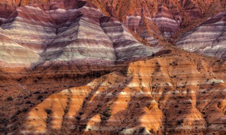 Foto de Camas de arcilla de colores de la Formación Chinle se revelan debido a la erosión en la Gran Escalera Monumento Nacional Escalante, Utah - Imagen libre de derechos