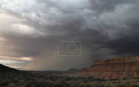 Dark clouds from a seasonal monsoon have appeared at Zion National Park, Utah