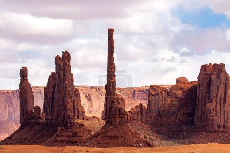 The Totem Poles  stand out at Monument Valley, Arizona
