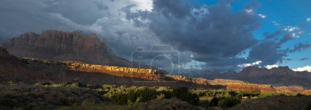 Dark clouds from a seasonal monsoon have appeared at Zion National Park, Utah