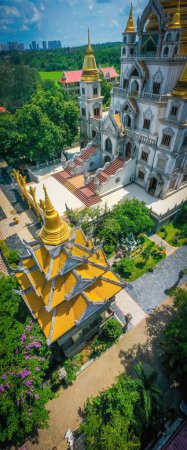 Photo for Aerial view of Buu Long Pagoda in Ho Chi Minh City. A beautiful buddhist temple hidden away in Ho Chi Minh City at Vietnam. A mixed architecture of India, Myanmar, Thailand, Laos, and Viet Nam - Royalty Free Image