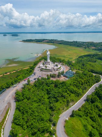 Photo for Aerial view of Our lady of Lourdes Virgin Mary catholic religious statue on a Nui Cui mountain in Dong Nai province, Vietnam. Travel and religion concept. - Royalty Free Image