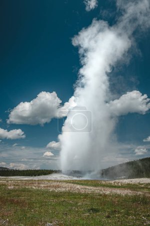 Foto de Old Faithful Geyser en erupción durante el día en el Parque Nacional Yellowstone - Imagen libre de derechos