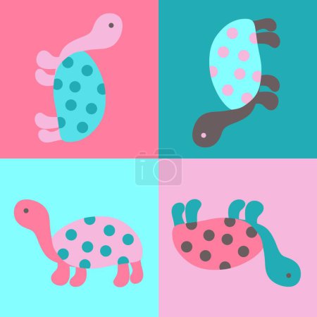 Photo for Hand drawn seamless pattern with cute sea turtle tortoise, pink blue flowers, print for kids children nursery decor, funny animal with polka dot shells, simple minimalist style - Royalty Free Image