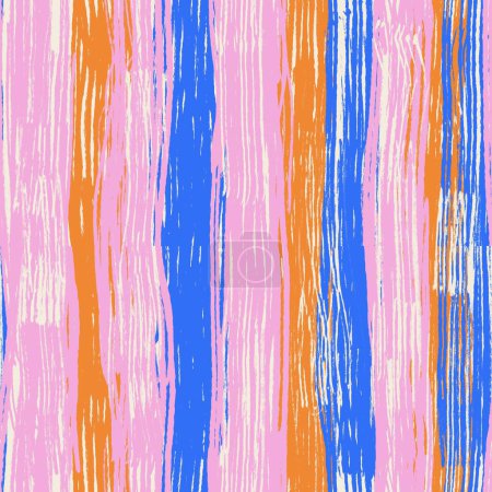 Téléchargez les photos : Modèle sans couture dessiné à la main avec des lignes minimalistes, rayures texturées brosse sèche rayé design géométrique abstrait. Imprimé bleu-rose orange, couleurs chaudes audacieuses tendance, gribouillage créatif. Rétro - en image libre de droit