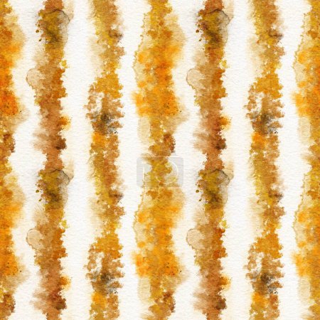 Photo for Seamless watercolor hand painted pattern sienna beige yellow brown ochre stripes. Textured lines of natural organic shapes with bright vibrant intense colors for autumn fall design textile trendy - Royalty Free Image