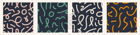 Ilustración de Conjunto de Estética Contemporáneo imprimible patrón sin costuras con abstracto Mínimo elegante línea cepillo trazo formas y línea en colores retro. - Imagen libre de derechos