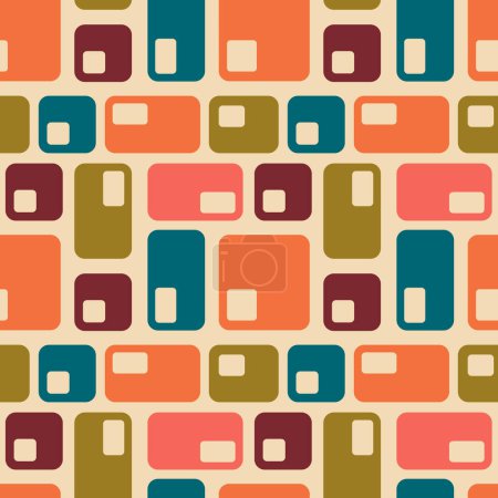 Ilustración de Aesthetic mid century printable seamless pattern with retro design. Decorative 50`s, 60's, 70's style Vintage modern background in minimalist mid century style for fabric, wallpaper or wrapping - Imagen libre de derechos