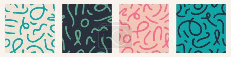 Illustration for Set of Aesthetic Contemporary printable seamless pattern with abstract Minimal elegant line brush stroke shapes and line in nude colors. Pastel boho background in minimalist mid century style vector Illustration wall - Royalty Free Image