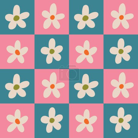 Aesthetic Contemporary printable retro groovy flowers seamless pattern. Decorative Hippie Naive 60's, 70's style Vintage boho background in minimalist style for fabric, wallpaper or wrapping