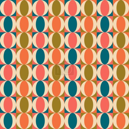 Illustration for Aesthetic mid century printable seamless pattern with retro design. Decorative 50`s, 60's, 70's style Vintage modern background in minimalist mid century style for fabric, wallpaper or wrapping - Royalty Free Image