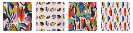 Illustration for Set of Abstract contemporary seamless pattern with hand drawn shapes, spots, dots and lines with textures. Vibrant boho print. Modern collage vector illustration - Royalty Free Image