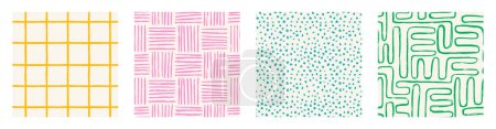 Illustration for Set of Aesthetic Contemporary printable seamless pattern with abstract Minimal elegant line brush stroke shapes and line in vibrant colors. - Royalty Free Image