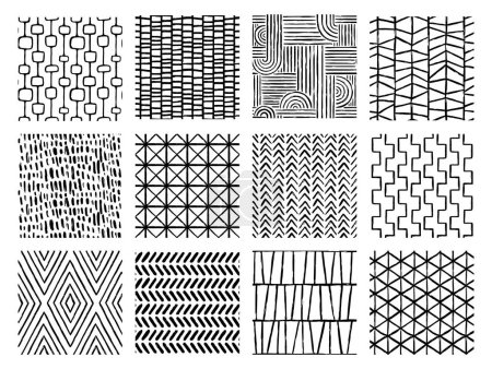 Ilustración de Set of Aesthetic Contemporary printable seamless pattern with abstract Minimal elegant line brush stroke shapes and line in black and white colors. - Imagen libre de derechos