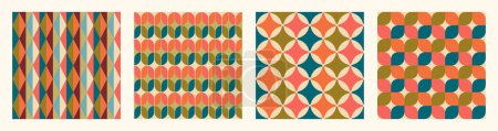 Illustration for Set of Aesthetic mid century printable seamless pattern with retro design. Decorative 50`s, 60's, 70's style Vintage modern background in minimalist mid century style for fabric, wallpaper or wrapping - Royalty Free Image