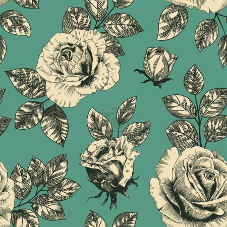 Abstract modern floral seamless pattern with hand drawn flower in Toile de jouy style. Retro elegance repeat print. Vintage design for fabric, wallpaper or wrapping.