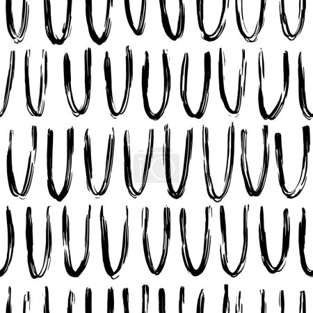 Illustration for Aesthetic Contemporary printable seamless pattern with abstract line, dot, shape brush stroke in black and white colors. Boho background in minimalist style vector Illustration for wallpaper, fabric - Royalty Free Image