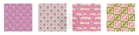 Ilustración de Aesthetic Retro Romantic printable groovy hearts seamless pattern. Decorative Hippie Naive 60's, 70's style Vintage modern background in minimalist style for fabric, wallpaper or wrapping - Imagen libre de derechos