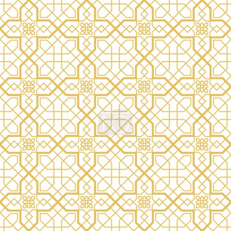 Illustration for Arabic geometric mosaic printable seamless pattern with abstract Moroccan print in blue and orange colors. Ramadan Kareem Traditional Islamic art Illustration background. - Royalty Free Image