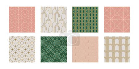 Illustration for Set of Vintage Art Deco Seamless Pattern. Line art geometric gold shapes. Modern ornaments vector illustration. Gatsby retro elegant background for fabric, wallpaper or wrapping - Royalty Free Image