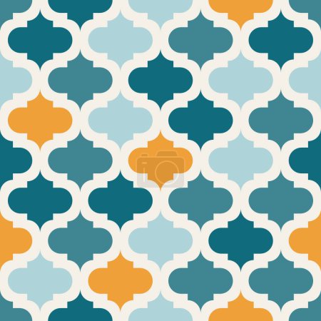 Ilustración de Patrón sin costura imprimible mosaico geométrico árabe con impresión marroquí abstracta en colores azul y naranja. Ramadán Kareem Arte tradicional islámico Fondo de ilustración - Imagen libre de derechos