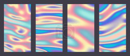 Ilustración de Y2k Holográfico Estético abstracto gradiente pastel arco iris unicornio fondo con neón translúcido patrón borroso. Las historias de redes sociales destacan plantillas de marketing digital para historias. - Imagen libre de derechos