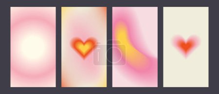 Y2k Trendy Aesthetic abstract gradient pink background with translucent aura hearts and shapes blurred pattern. Social media stories highlight templates for digital marketing for stories