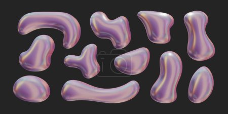 Set von Y2k geometrischen 3D rendern holographische Formen trendige Retro futuristische Design-Elemente, Infografik-Formen. Modernes Konzept mit Symbolen und Objekten, Stern, Herz Vector Illustration für UI und UX.