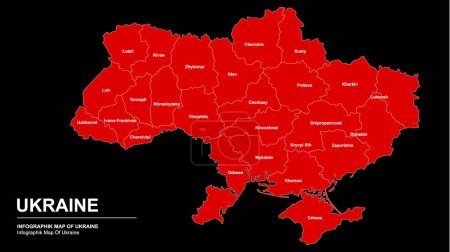 Illustration for Ukraine Detailed Map in Red with Regions Borders. Air Alert Concept. Vector Illustration - Royalty Free Image