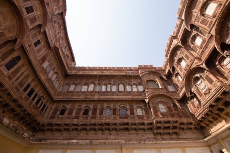 Jodhpur, Rajasthan, India - October 31st 2023: The wide angle interior palace view of Jodhpur Mehrangarh Fort