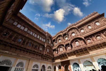 Jodhpur, Rajasthan, India - October 31st 2023: The wide angle interior palace view of Jodhpur Mehrangarh Fort